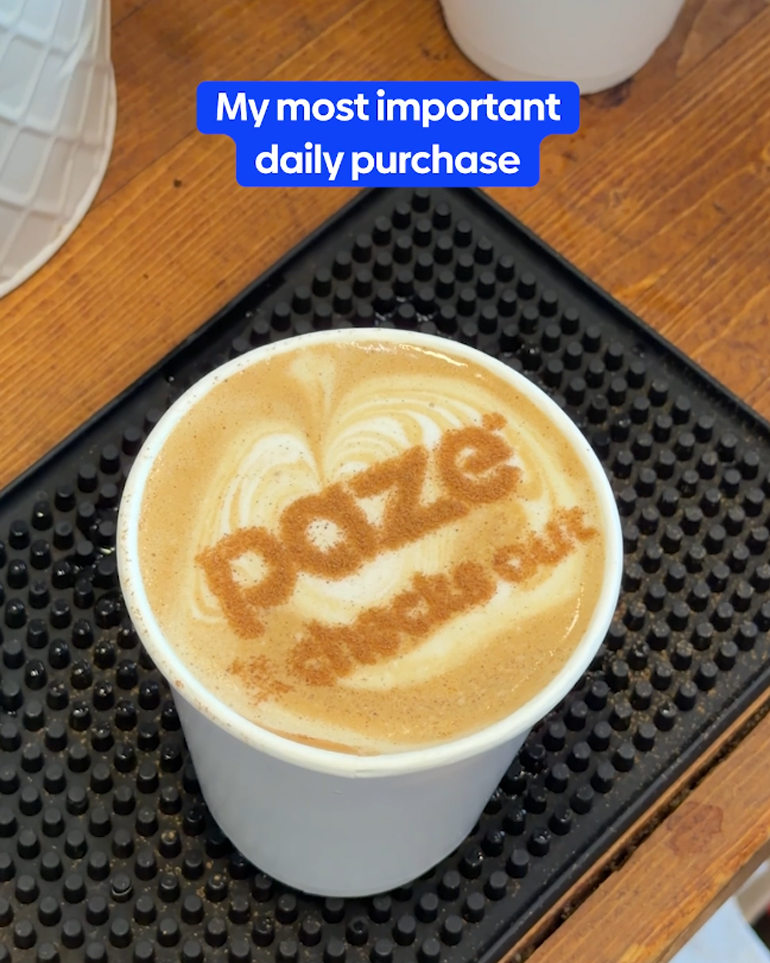 Paze's logo in latte art.