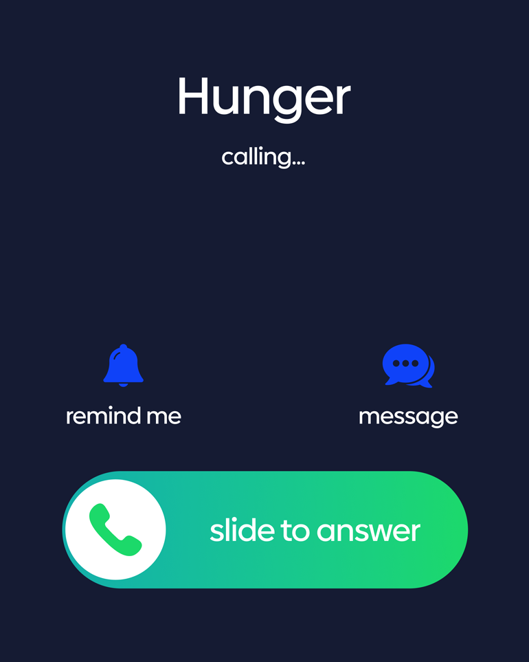 A caller ID phone screen where Hunger is calling.