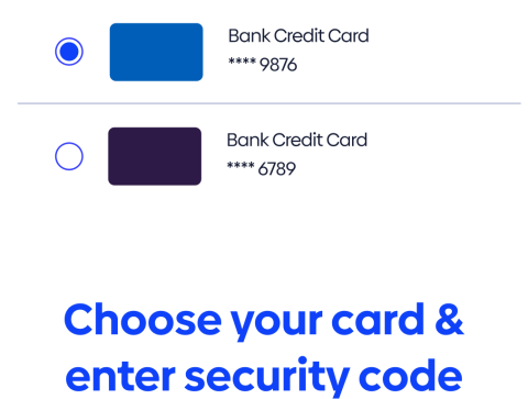 choose your card and enter security code
